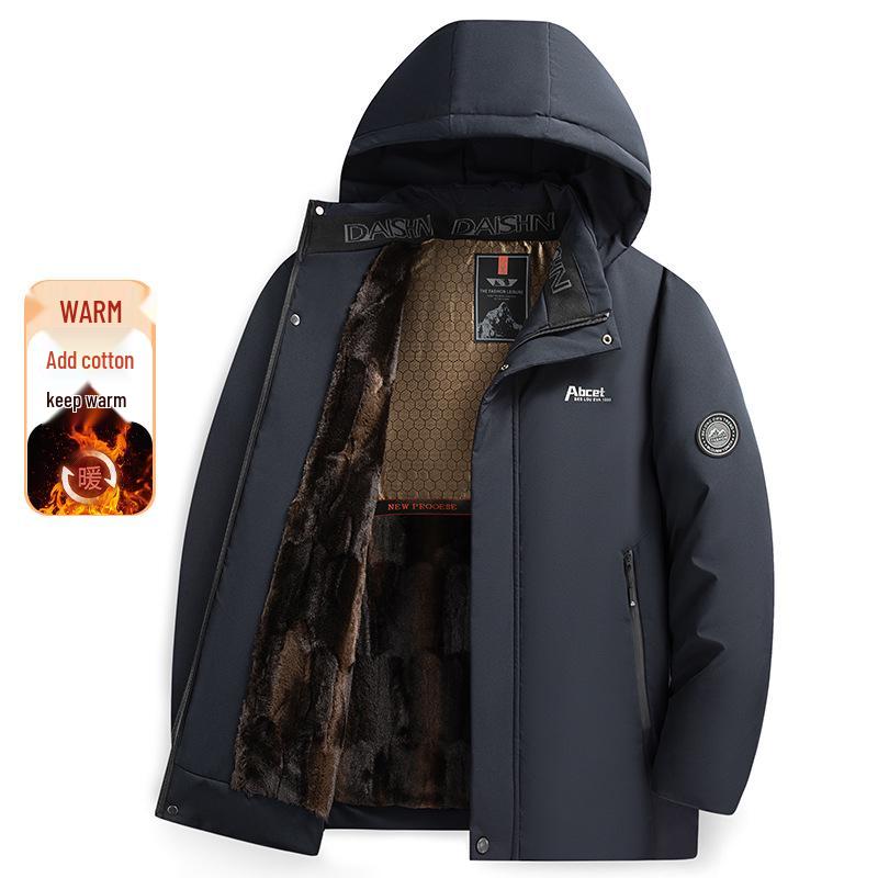 Men's Plus Velvet Thickened Winter Cotton Jacket - Warm, Windproof, Stylish for Middle-aged & Elderly