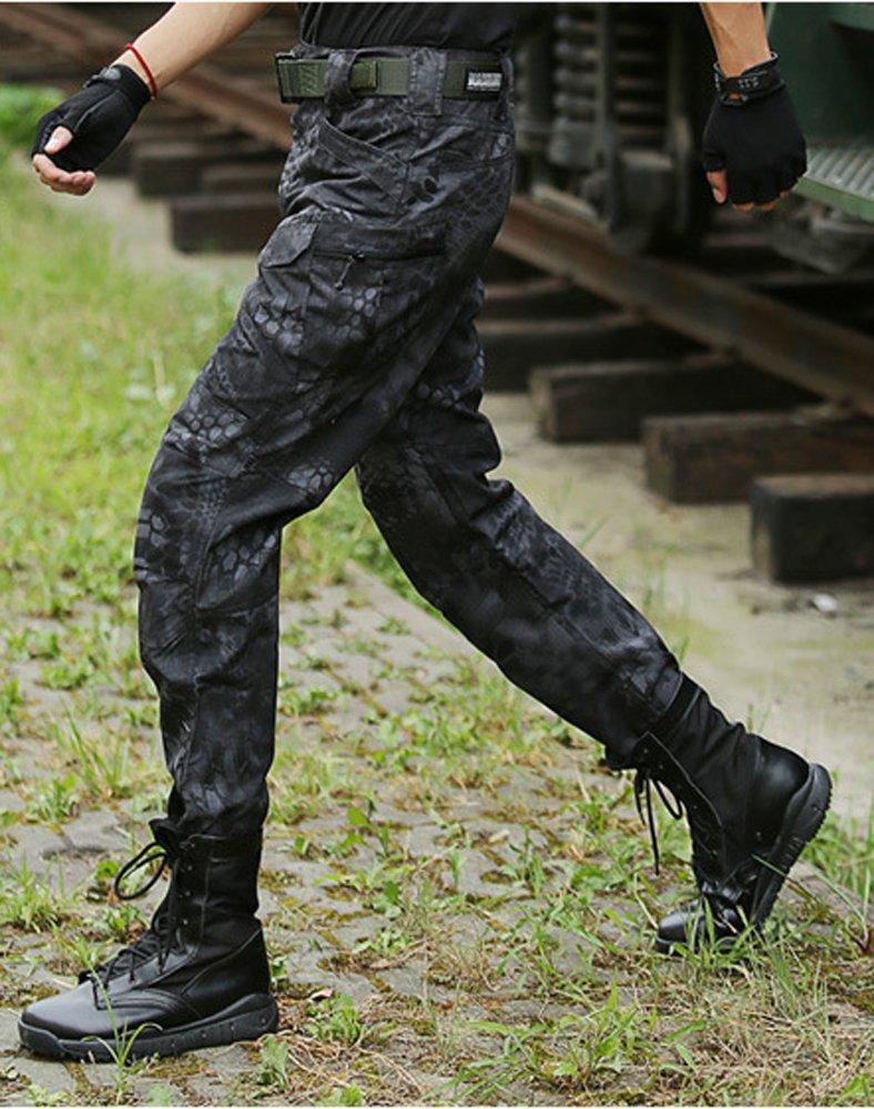 GUN FREAK Tactical Pants, Honeycomb Camouflage Combat Pants for Military and Airsoft (Typhon Black (Button), Size 34)