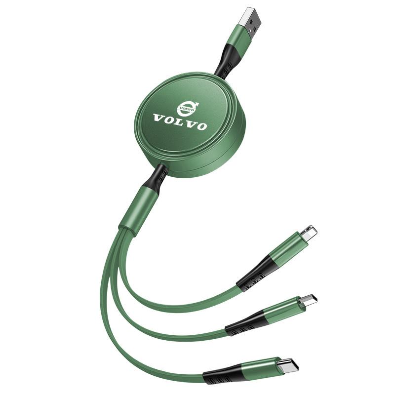 rcmjh6 Car Logo Fast Charger 3 In 1 Micro USB Type C Data Wire For Volvo ES90 EC40 EX40 EM90 XC90 V90 V60 XC60 V40 S80 S60 S90 C40 XC40