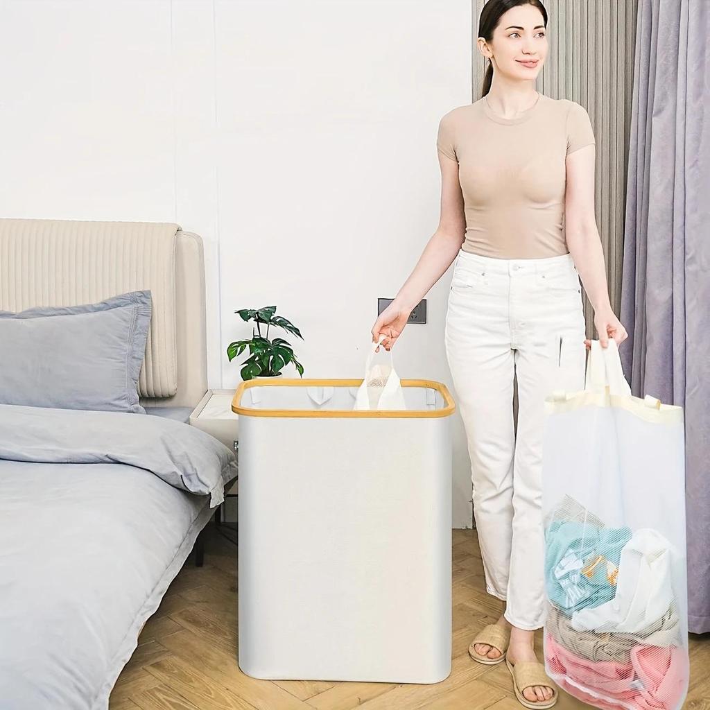 Bamboo Laundry Hamper: Large Capacity Basket with Waterproof Liner & Lid for Clothes Storage