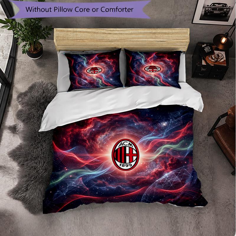 AC Milan Pattern 3 Pieces Bedding Set Soft Microfiber Duvet Cover with Pillow Cases for Bedroom