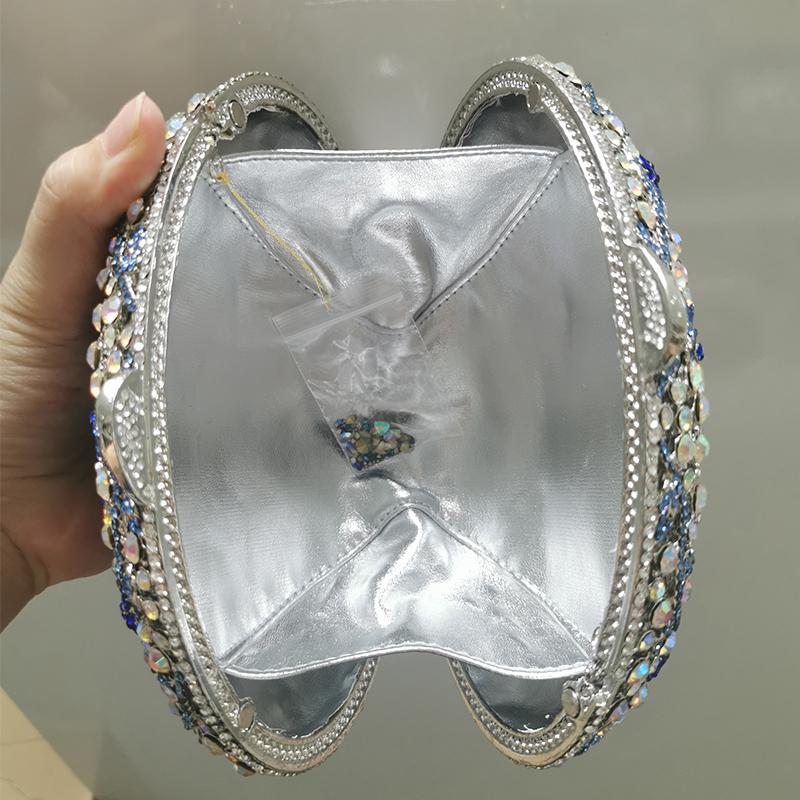 WHTUOHENG Blue Crystal Flower Clutch Handbag for Women Rhinestone Embellished Diamond Oval Shape Evening Bag Wedding Party Purse