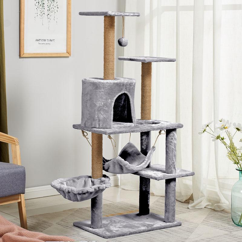 All-Season Cat Tree Tower with Hammock - Integrated Climbing Frame, Nest, and Shelf