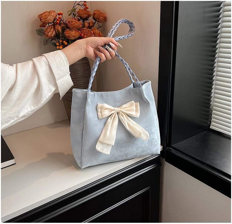 Summer Bowknot Large Capacity Tote Bag For Women Pu Material With Zipper Closure For Daily Use