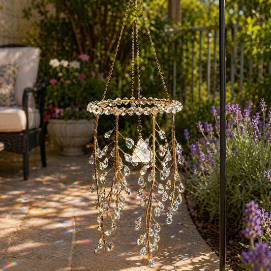 Cattura Sole Ramo di Salice Cristallo Finto Decorazione Esterna a Cascata di Perline Campanellino a Vento per Giardino Portico Patio Cortile Finestra