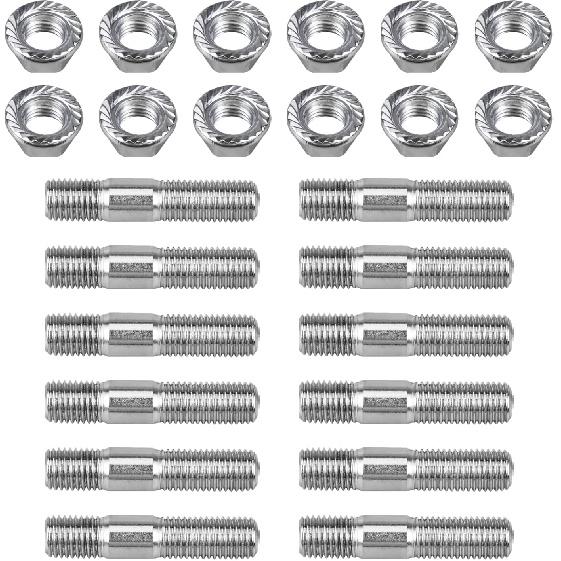 Bevinsee 12 Pairs Exhaust Manifold Stud Nuts Kit Compatible with Honda/Toyota/Nissan, M10-1.25x48mm Stainless Steel Studs & Nuts