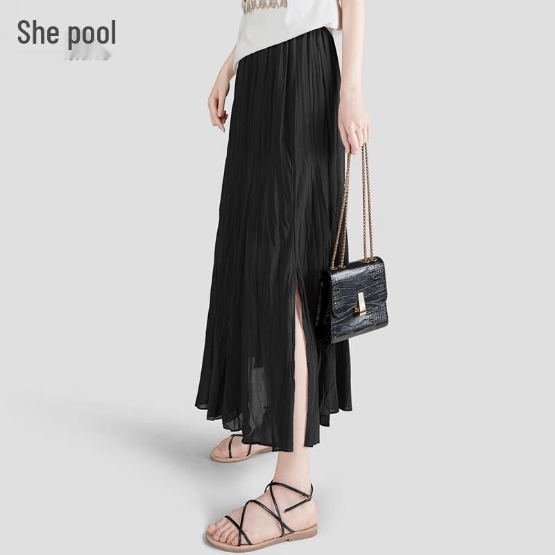 

Women s Side Slit Pleated Irregular Midi Skirt XXL
