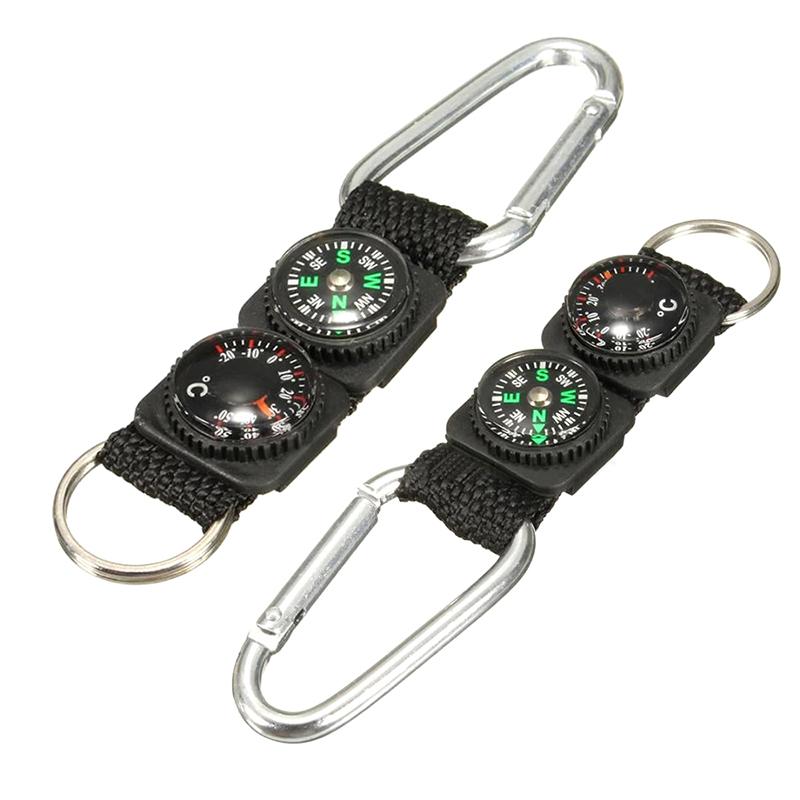 3 In 1 Camping Climbing Hiking Carabiner Keychain Compass Thermometer Key Ring