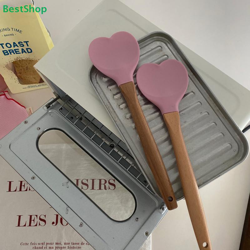 Love Silicone Spatula Heart-Shaped Wooden Handle Baking Spatulas Kitchen Utensils Making Cake Baking Tool