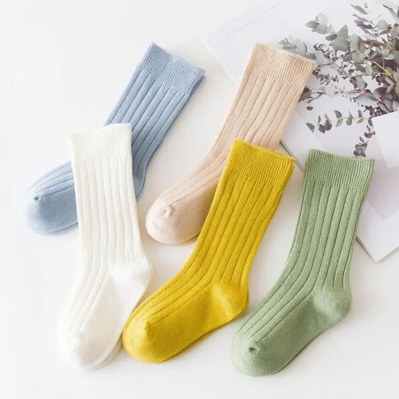 Baby, Kleinkinder, Kinder, Kleinkinder, Mädchen, Jungen, Kniestrümpfe, Beinwärmer, Herbst/Winter, solide Baumwollsocken aus Strick für Babys, Jungen, Mädchen, 0–3 Jahre