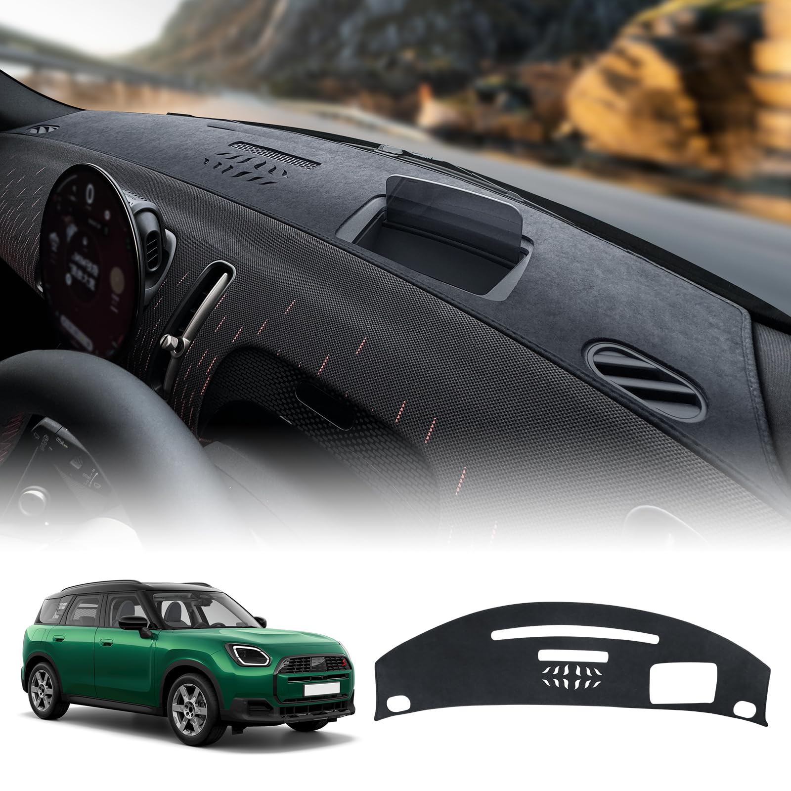 

KUNGKIC Коврик на приборную панель от солнца для Mini Cooper U25 Countryman 2024 Защита при вождении, Защита, Неотражающий, Черный, (2023 2025) Правая рука