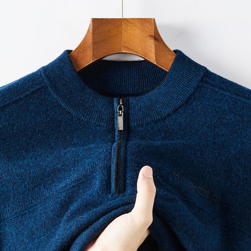 

Универсальный шерстяной свитер с воротником-полуворотом на молнии, антипиллинговый, осень и зима, новый утолщенный свитер из 100% шерсти для молодых мужчин 2XL