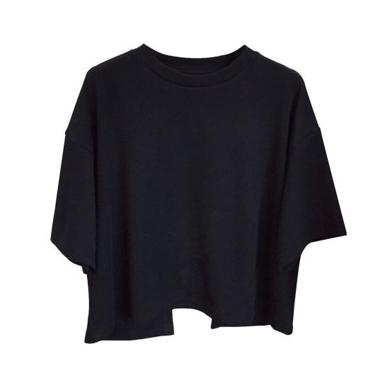 

Женские укороченные топы с круглым вырезом и коротким рукавом сзади, однотонные топы для летних каникул, футболка L чёрный