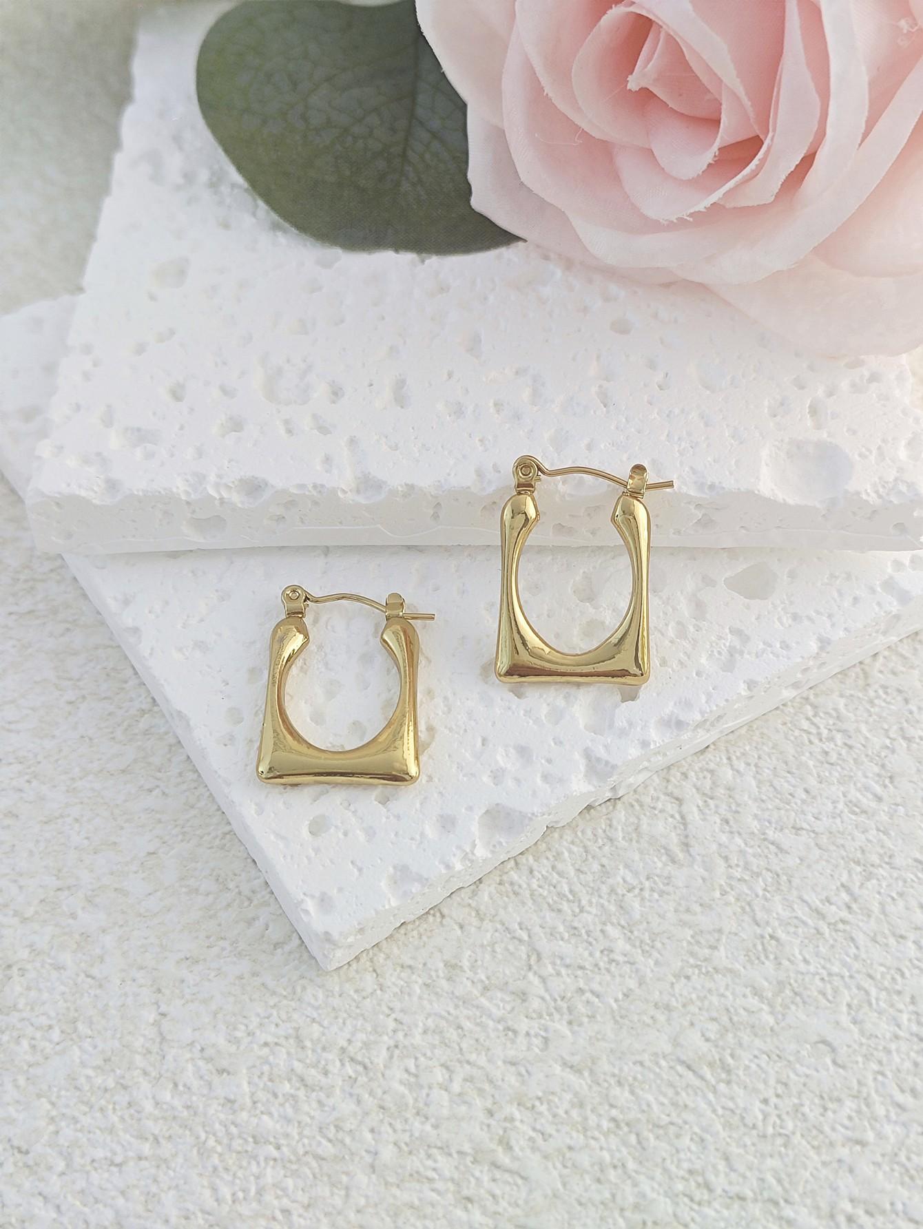Fashion Stainless Steel Gold Plated Earrings Multi Style Size Hoop New Design Hypoallergenic Gold Plated Irregular Earring 1 Pair