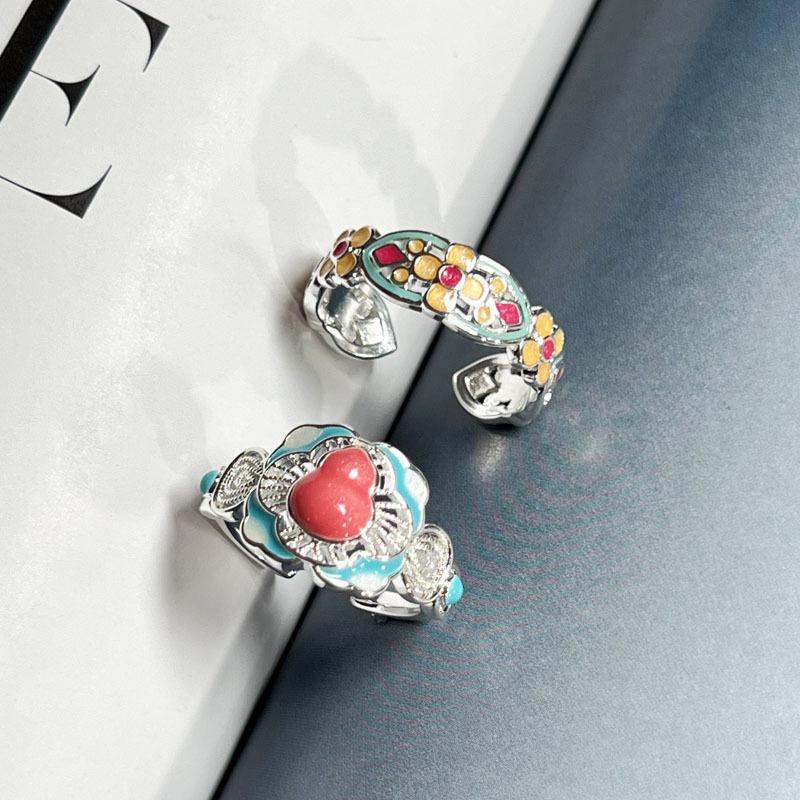 Court style ring women's new Chinese Hanfu accessories color enamel gourd personality niche design ring