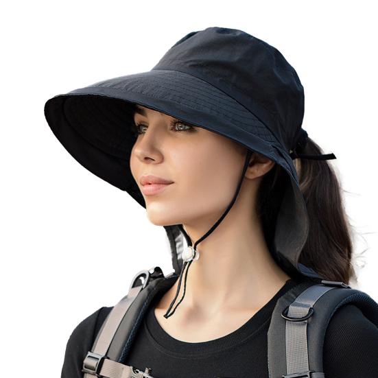 Wide Brim Shawl Design Adjustable Windproof Rope Fisherman Hat Women Lightweight Ponytail Hole Visor Hat