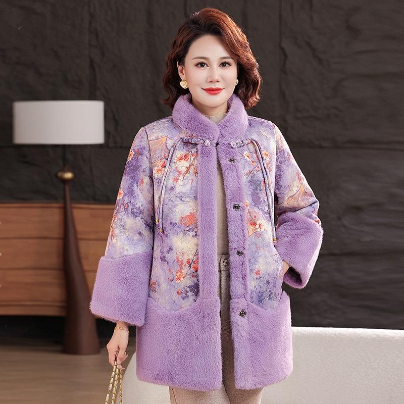 

Мама осень и зима новое китайское шерстяное пальто одежда для женщин среднего и пожилого возраста флисовый утолщенный топ шерстяное пальто 1XL [recommended 80-50kg] лавандовый