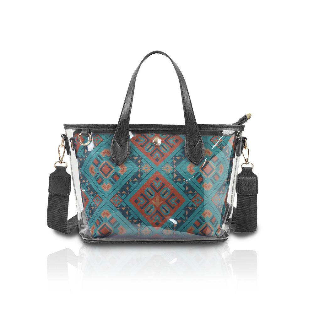 Ethnic Style Guangxi Zhuang Brocade Bag, PU Tote Bag, Pvc Transparent Waterproof Women's Crossbody Bag, Detachable Mother Bag