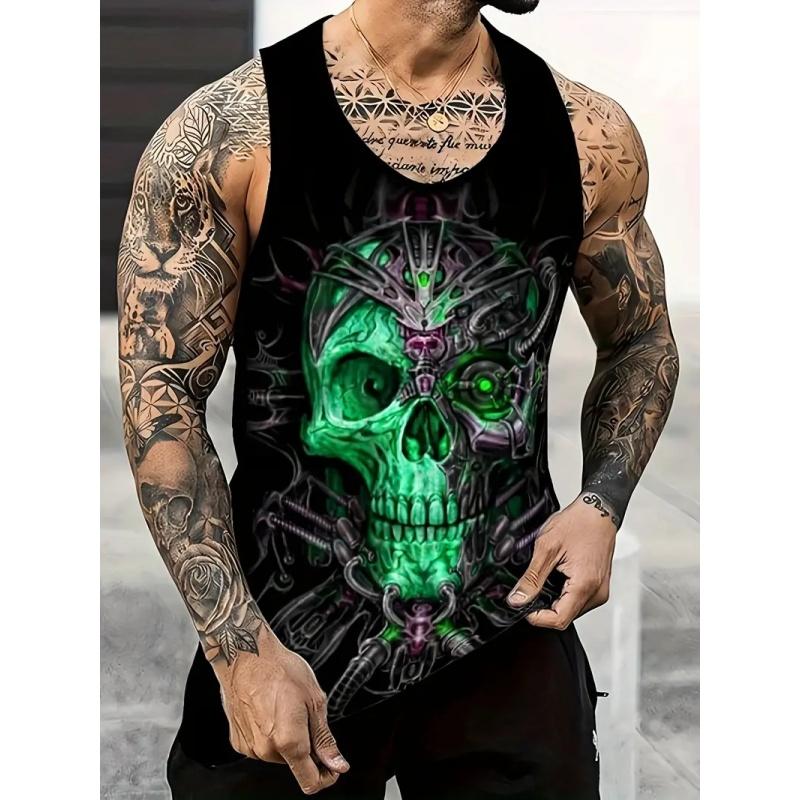 

Майки с 3D-принтом в стиле ретро для мужчин, футболки с узором «череп и крест», летний повседневный модный жилет, спортивная одежда, уличная майка S