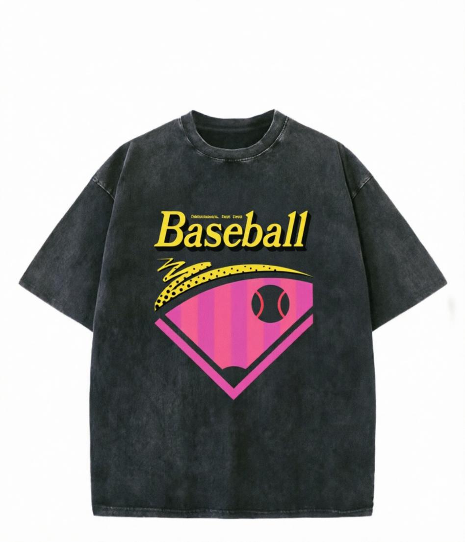 2026 new Retro Sport Inspired Print Washed Cotton Tshirt Casual Streetwear 2XL