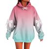 Ladies' Gradient Printed Bow Long Sleeved Loose Fitting Headband With Rope Hooded Sweatshirt Top