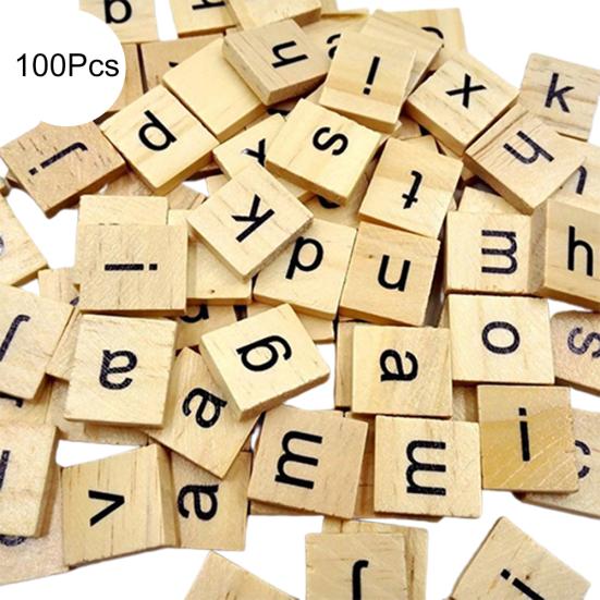 100Pcs Wooden Alphabet Tiles Letter Number Bolcks DIY Crafts Kid Educational Toy