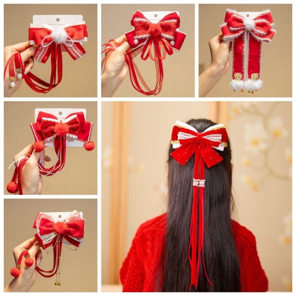 Plüschball Kinder Chinesische Haarnadel Quaste Bestickte Schleife Kopfschmuck Rote Schleife Haarspange Festival
