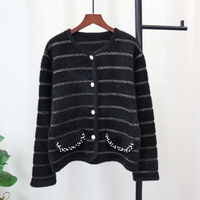 

Осень и зима новый темперамент имитация норки флисовая куртка-свитер мягкий восковой высококачественный вязаный кардиган женский one size fits all чёрный