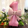 40-calowy Różowy Balon Foliowy z Kokardą z Numerem Dekoracja Ślubna Urodzinowa Baby Shower Numer 0-9 Rekwizyty do Zdjęć na Imprezę