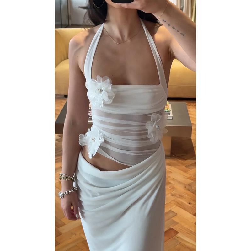 

Новое модное 3D цветочное платье с вырезом на шее, приталенное, с вырезами, элегантное, сексуальное, вечернее платье для женщин S белый