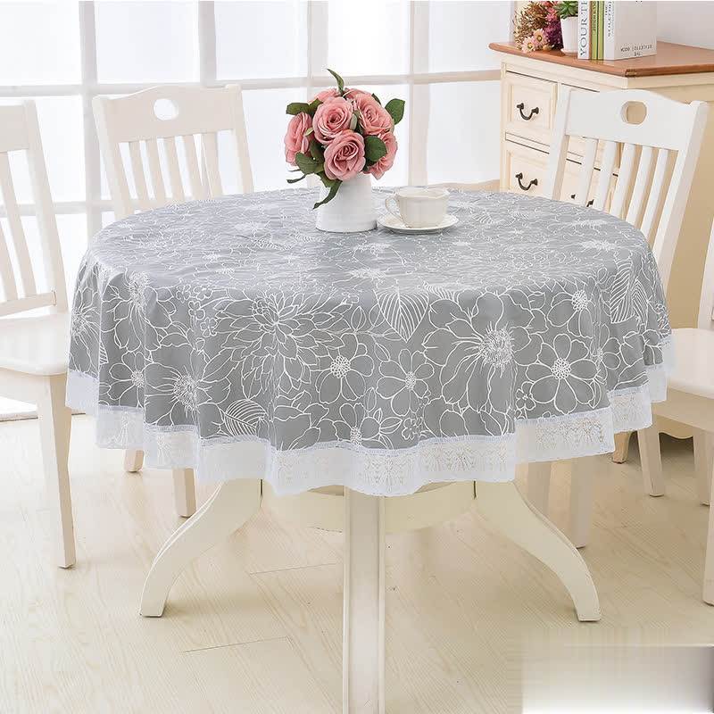 Flower Round Table Cloth Waterproof Pastoral Pvc Plastic Kitchen Tablecloth Oilproof Decorative Elegant Fabric Table Cover