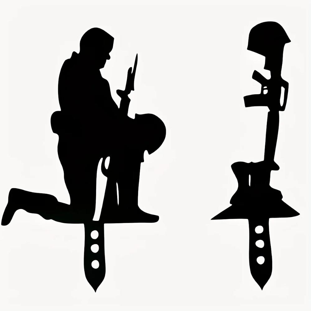 2pcs Metal Wrought Iron Garden Stakes - Land Defense Army Outdoor Garden Decorations, Plug-In Commemorative Sign for Yard