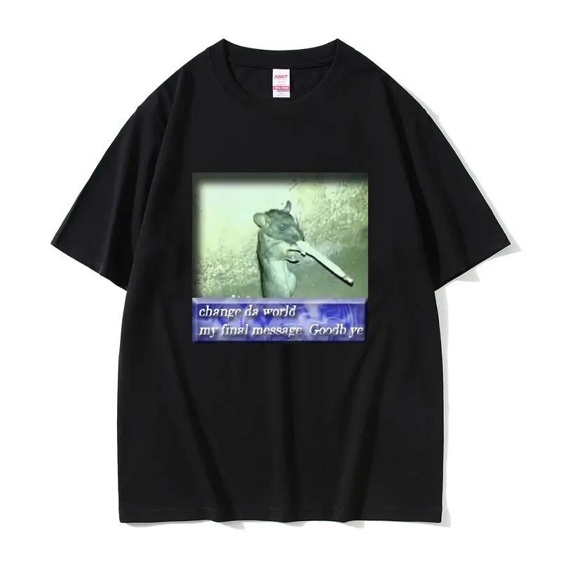 Streetwear Change Da World Rat Meme Print Cotton TShirt 2026 Summer Sport Casual Breathable Unisex Plus Size Tops Y2k
