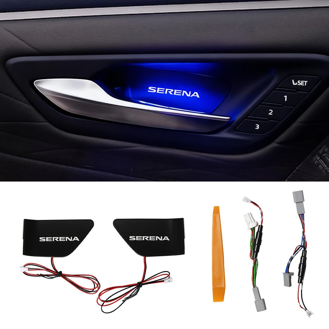 

Nissan Serena C28 Series Inner Door Handle LED Lights 9 Color Compatible with Serena C28 Features a memory function for added illumination and a set -