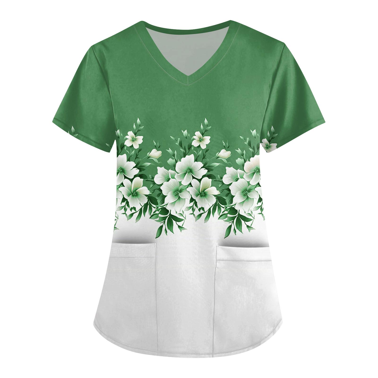 

Женская симпатичная принтованная рабочая одежда с V-образным вырезом, двухслойными карманами, базовым коротким рукавом, пуловером ко Дню святого Валентина L