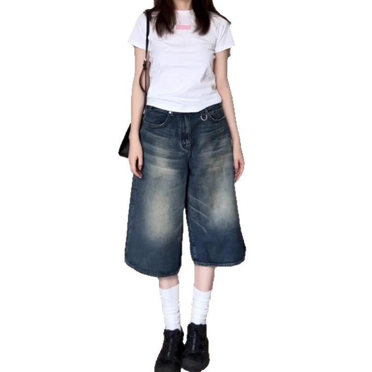 Unisex Low-Waist Distressed Denim Shorts - American Retro Summer Style