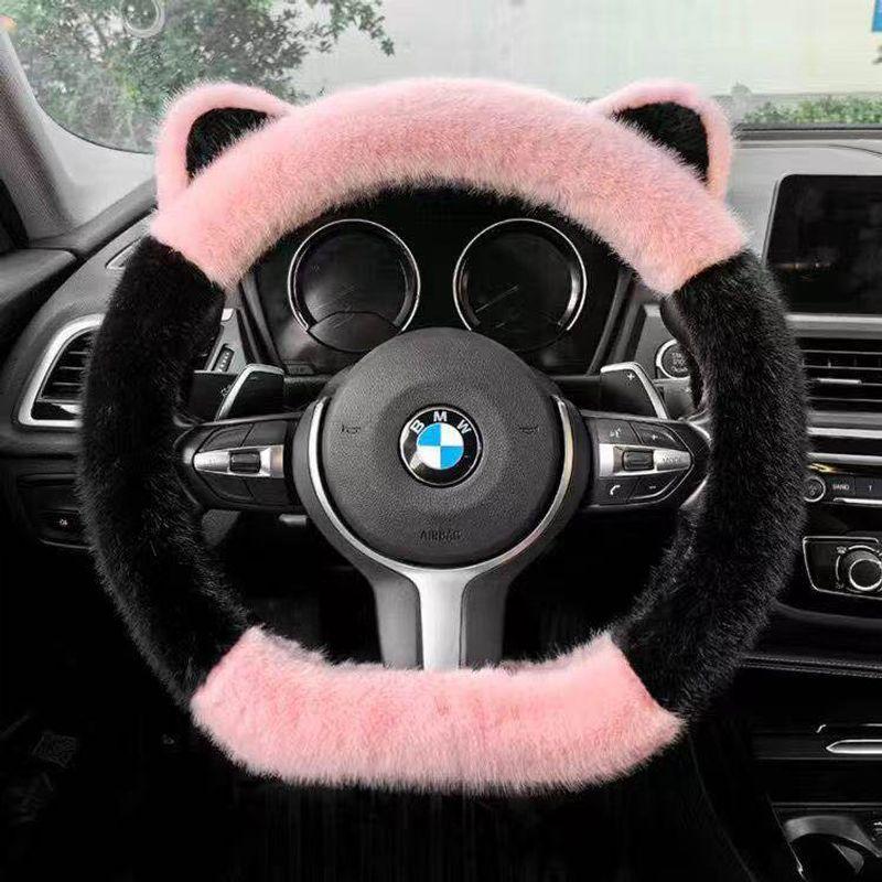 Car Steering Wheel Cover Winter Plush Thickened Warm and Cute for Girls Car Interior Decoration Universal Car Handle Cover