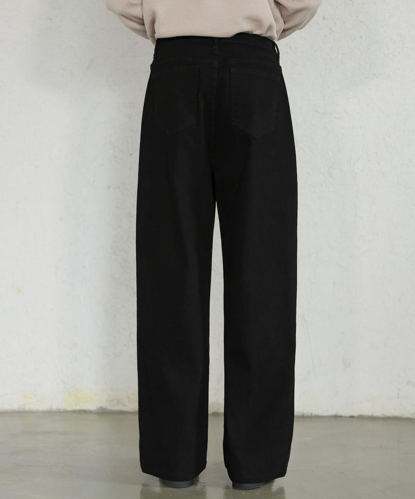 Jikeulib Black Curved Cut-Line Wide Cotton Pants