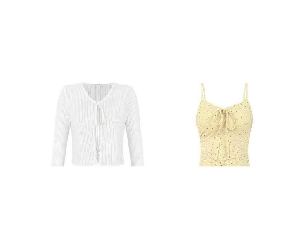 Elegant Yellow Strappy Dress & Cardigan Set - Women’s Slimming, Padded Waist-Cinched French Style