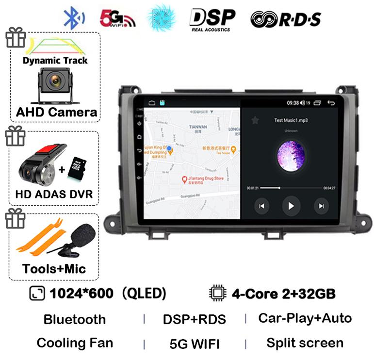Android 14 Carplay Car Radio Player for Toyota Sienna 2009 2010 2011 2012 2013 2014 2Din Multimedia Autoradio Navigation GPS DSP