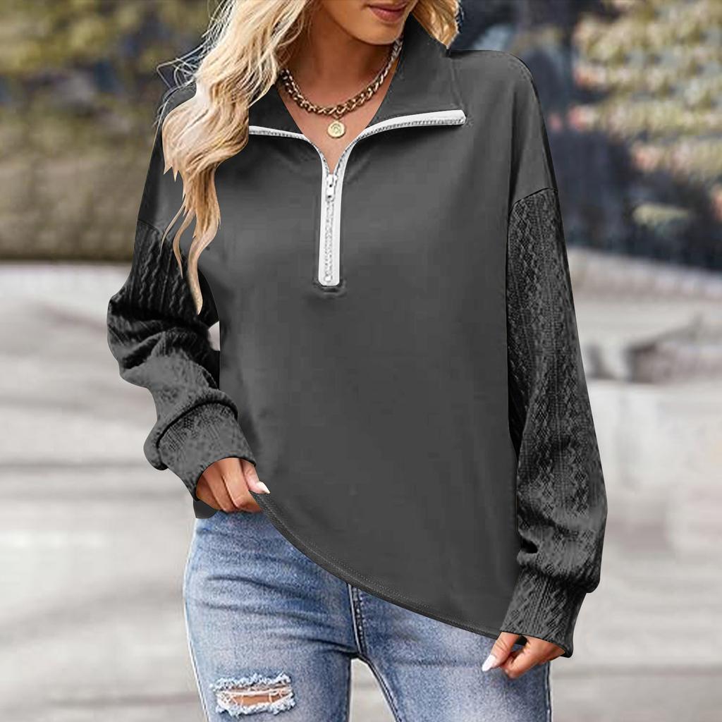 Women Fall Fashion Long Sleeve Shirts Patchwork Sweatshirt Casual Pullover Tops