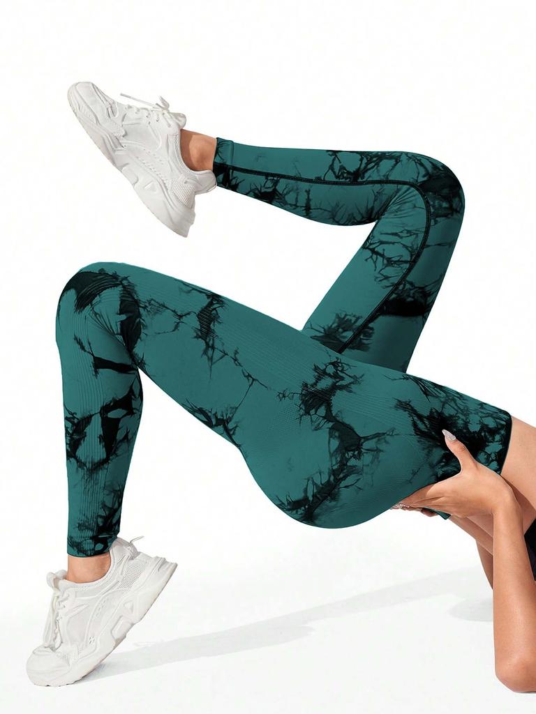 Women's high waisted tie dye yoga pants - high elasticity tight fitting hip lifting design, fitness and sports tight pants.