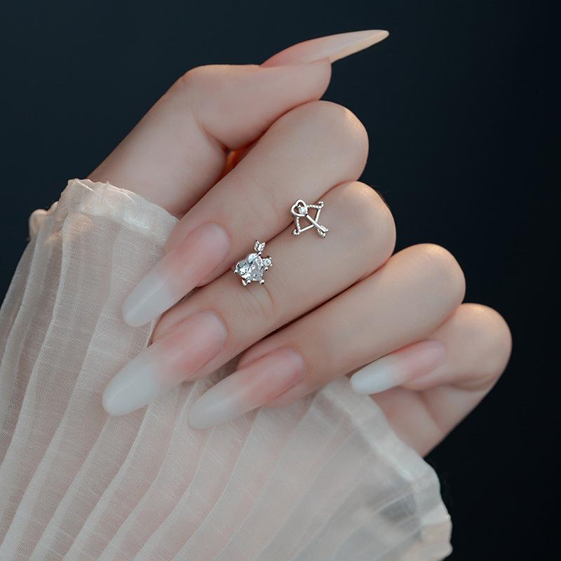 Asymmetrical Heart Rhinestone Cupid Arrow Earrings - Elegant Niche Design