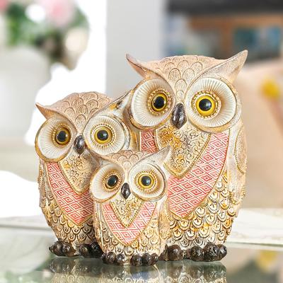 Owl Family Statue Luxury Resin Animal Sculpture for Home Decor, Suitable for Bedroom, Living Room, Study, or Desk