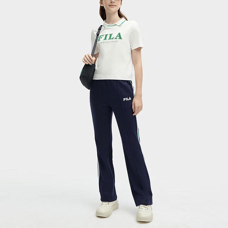 FILA Color Block Short Sleeve Polo Shirt Women tops Cloud-White F11W419104F-WT