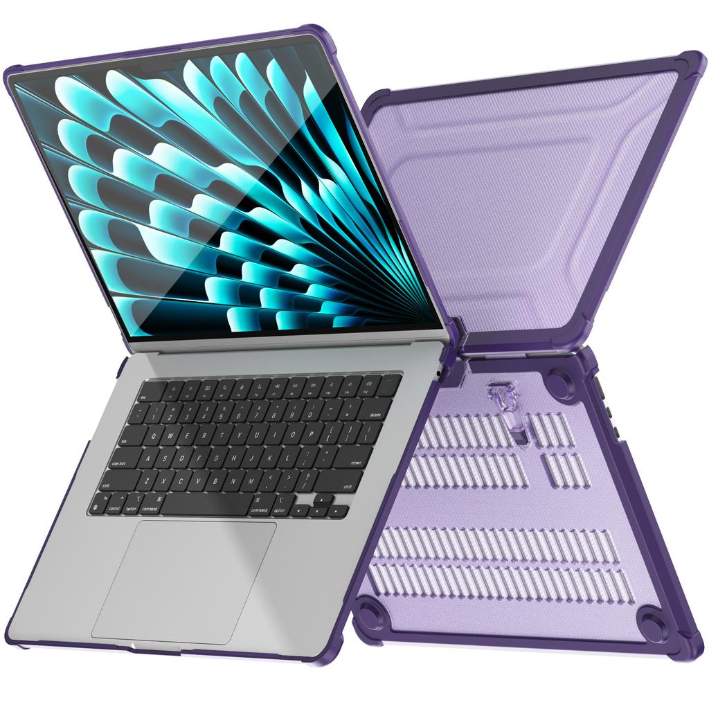 For Macbook Air 15 inch (2025)/(2024) A3114 M3/(2023) M2 A2941 PC+TPU Laptop Case Heat Dissipation Kickstand Non-Slip Notebook Cover