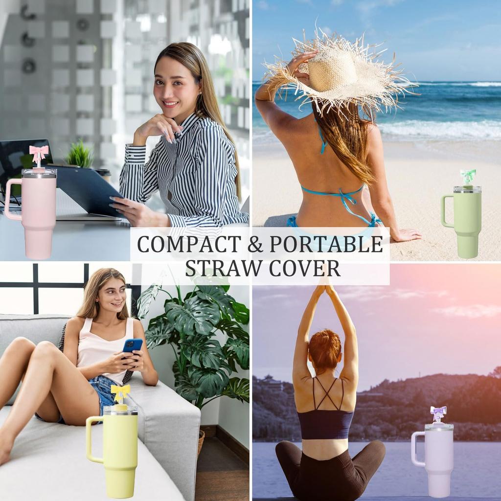 6 Pcs Bow for Stanley Straw Topper, Cute Straw Toppers Silicone Cup Covers Reble Cup Cap Covers Cap 0.4 In/10mm for Stanley 30&40 Oz Tumbler