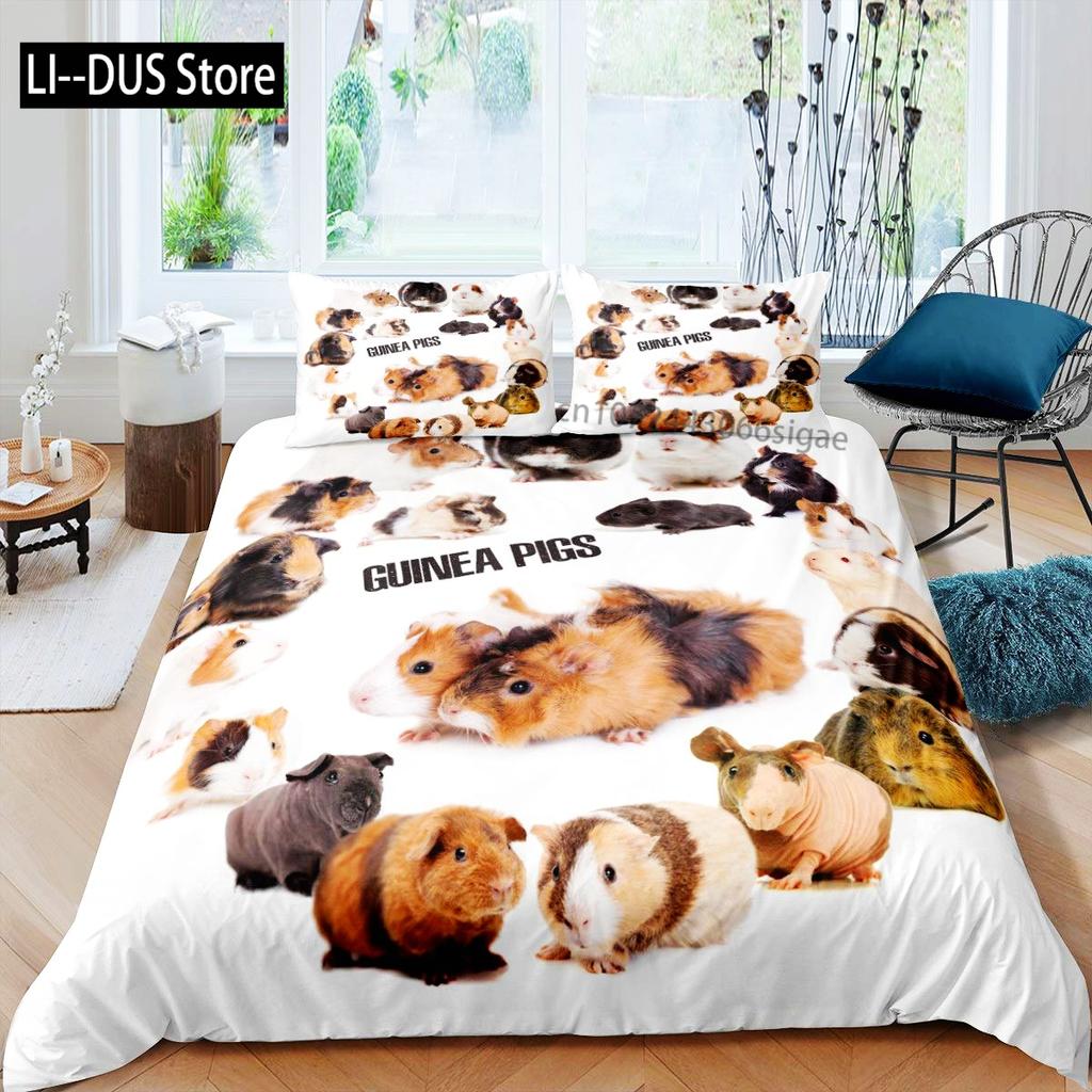 Süßes Hamster Bettwäsche Set Full Size 3 Teile Bettbezug für Kinder Mädchen Bettbezug Cartoon Bettdeckenbezug mit 2 Kissenbezügen