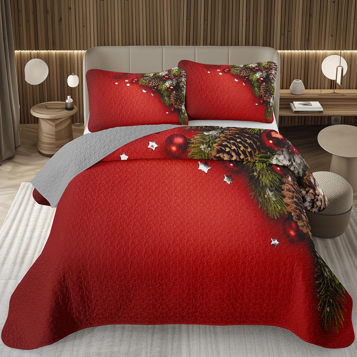 

Christmas Bedspread Queen Full Xmas Tree Quilted Coverlet for Boys Girls Cartoon Festival Theme Happy New Year Bedding EU Single 135x200cm