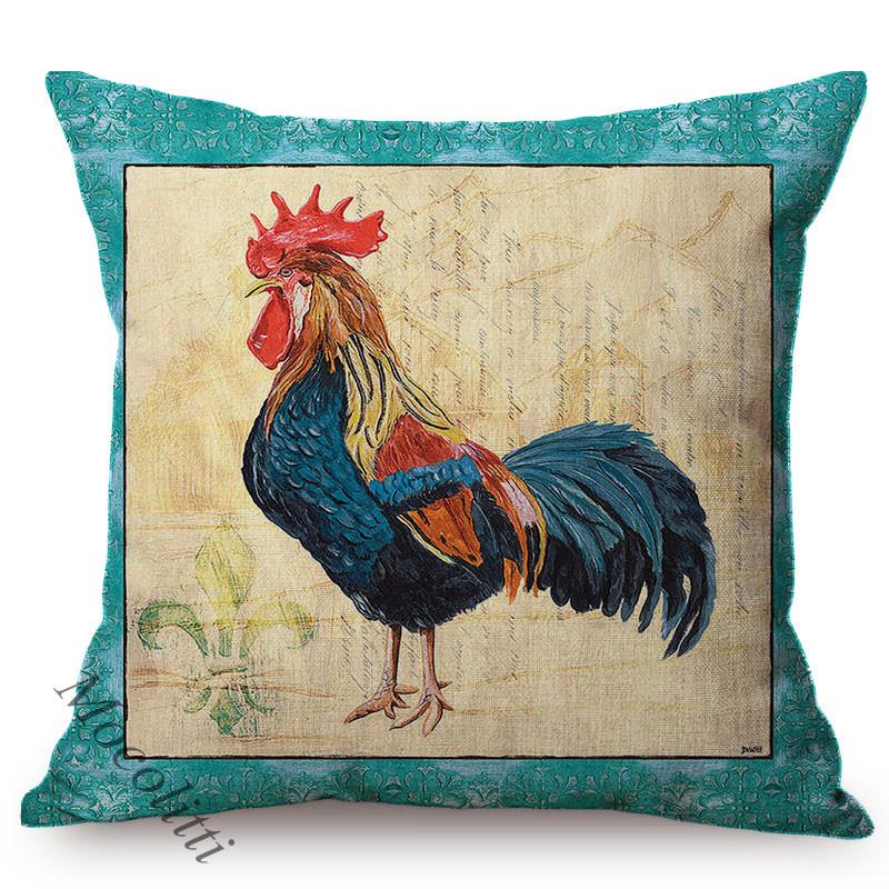 Rural Cock Retro Oil Painting Cushion Cover Nordic Chicken Poster Sofa Decoration Cotton Linen Square Throw Pillow Case Cojines